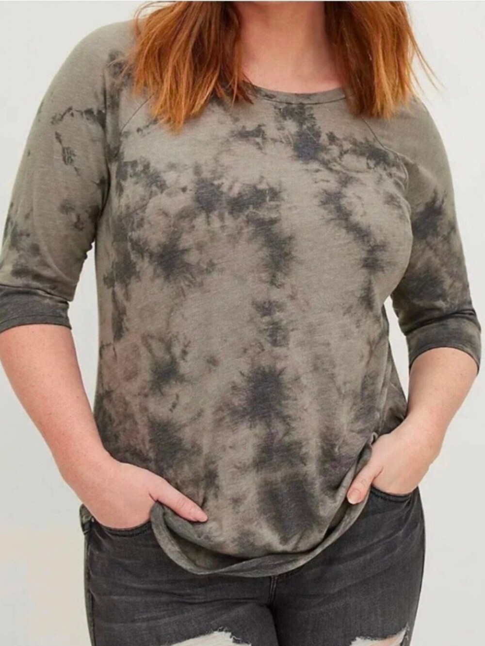 Torrid Triblend Jersey Shadow Tie Dye Raglan Cozy Tee
Size 6 = Size 30 Plus